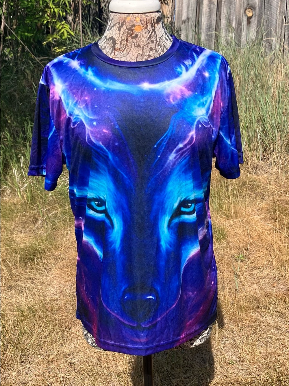 Galaxy Wolf Graphic Tee - Blue & Purple